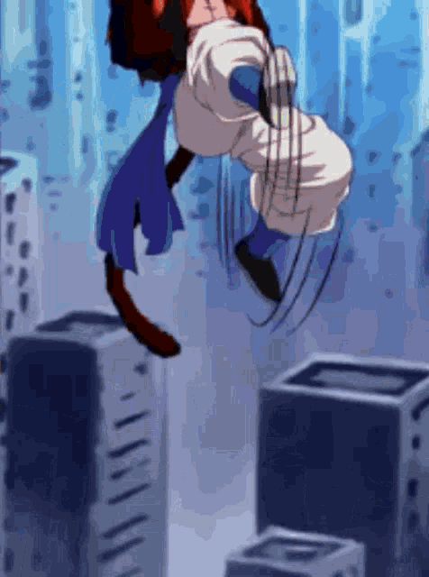 a cartoon character is jumping in the air with a cat tail
