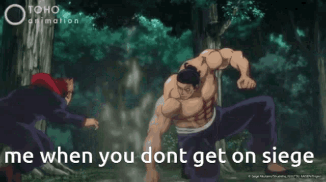 a cartoon of two men fighting with the words me when you dont get on siege below them