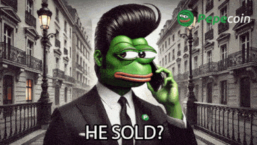 a frog in a suit and tie talking on a cell phone with the words he sold written below him