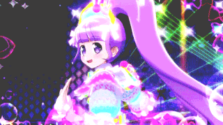 a girl with purple hair and a purple dress