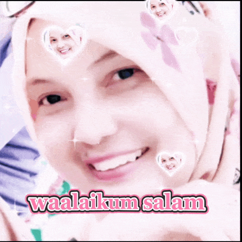 a picture of a woman with the words waalaikum salam written on it