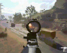 a person is holding a rifle in a video game with a sniper scope on it