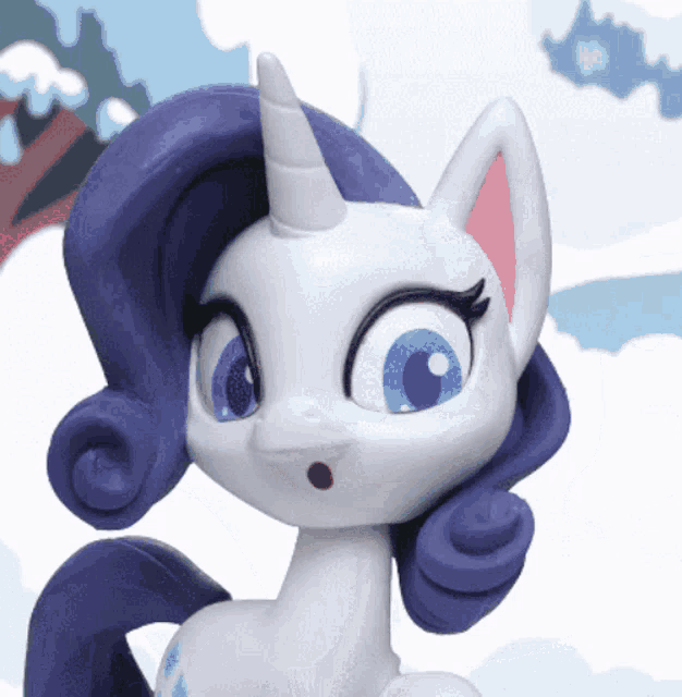 a white and purple pony with a surprised look on her face