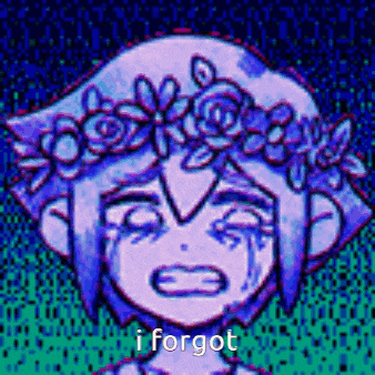 a pixel art drawing of a girl with a flower crown on her head and the words `` i forgot '' .