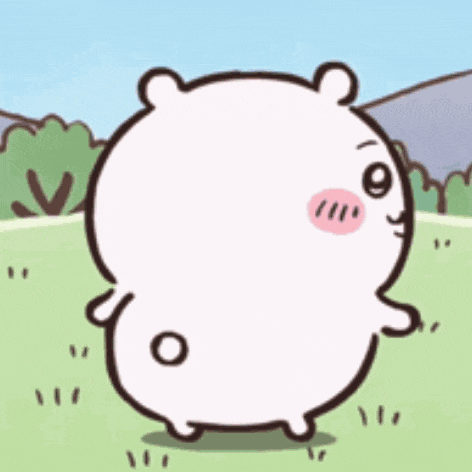 a cartoon pig with a pink nose is standing in a grassy field .
