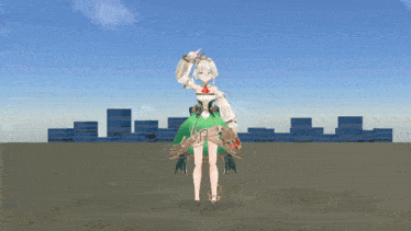 a girl in a green dress is standing in a field