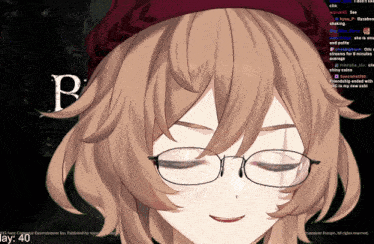 a screenshot of a video game with a girl wearing glasses and a hat with the letter p on it