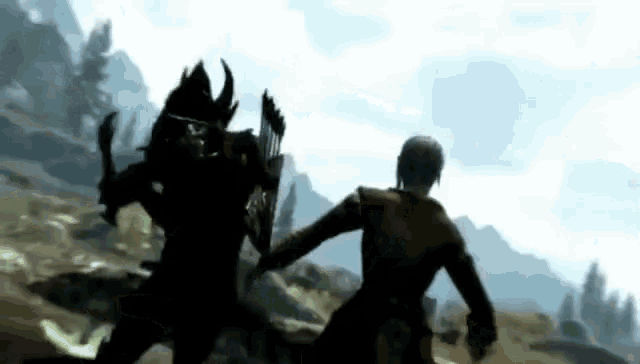 a man is standing in front of a monster in a video game .