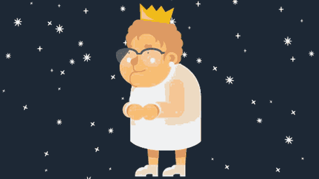 a cartoon drawing of an older woman wearing a crown