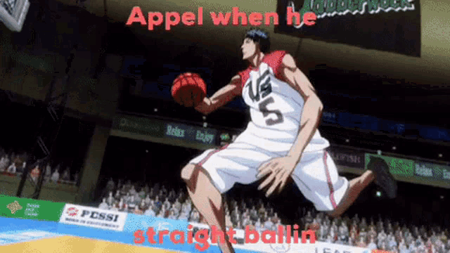 a basketball player with the number 5 on his shirt is jumping in the air