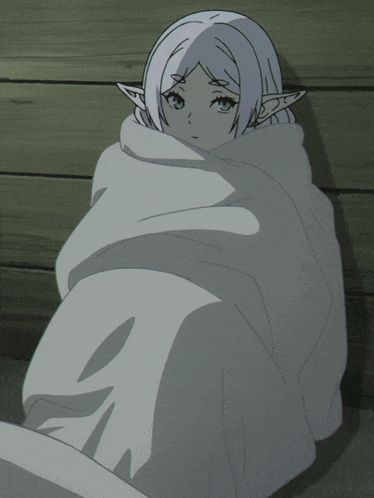 a drawing of a person wrapped in a blanket