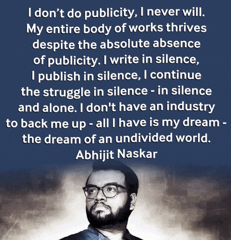 a quote from abhijit naskar is displayed on a blue background