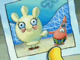 a picture of spongebob and patrick standing next to each other on the beach