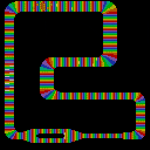 a computer generated image of a rainbow colored track