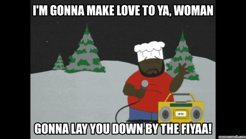 a cartoon of a man singing into a microphone with the caption i 'm gonna make love to ya woman