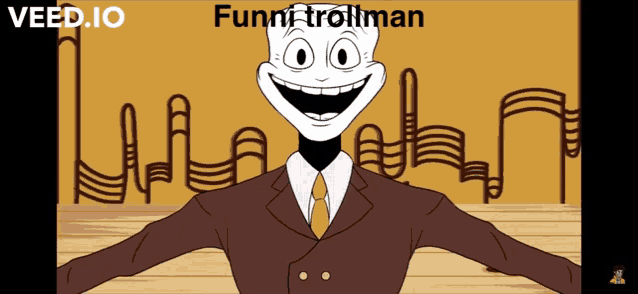 a cartoon of a man in a suit and tie with the words funny trollman on the bottom