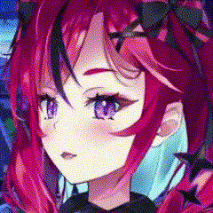 a close up of a red haired anime girl with blue eyes .