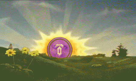 a purple coin with the letter t on it