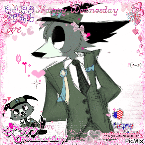 a picture of a wolf in a suit and tie with the words happy wednesday written on it