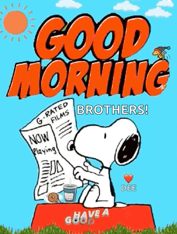 snoopy is holding a newspaper that says good morning brothers