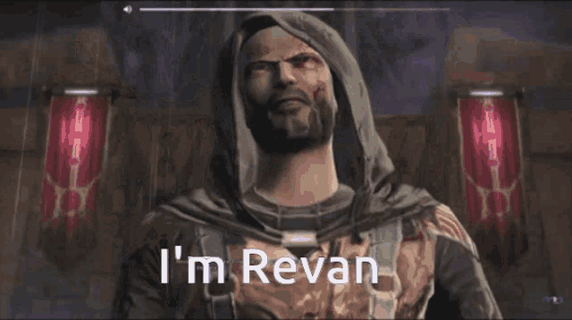 a man with a hood on says i 'm revan
