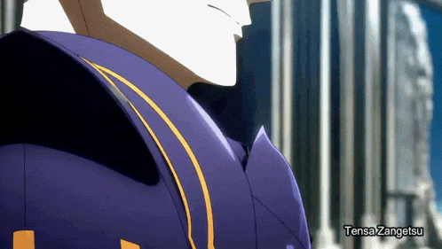 a close up of a man 's back with the words tensa zangetsu written below him