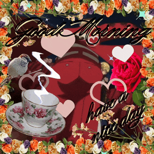 a greeting card that says good morning and has a cup of coffee on it