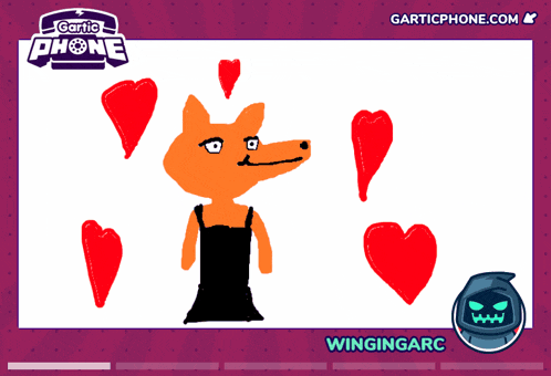 a drawing of a fox surrounded by red hearts and gartic phone