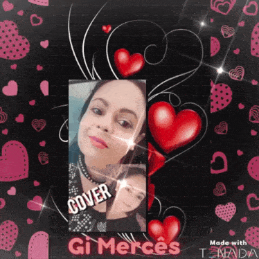 a picture of a woman surrounded by hearts and the words cover