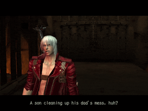 a devil may cry video game character holding two guns in his hands