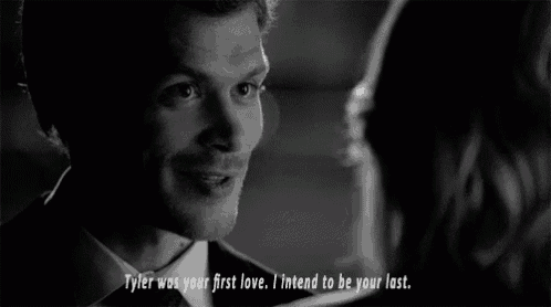 a man and woman are looking at each other and the man says tyler was your first love