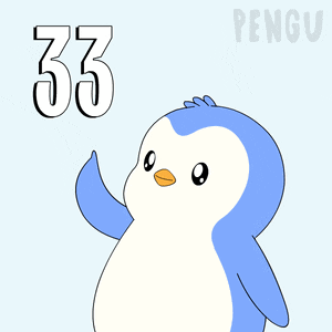 a blue and white penguin with the number 33 on it