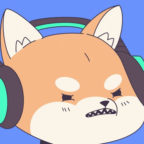 a cartoon drawing of a dog wearing headphones with a m on its ears