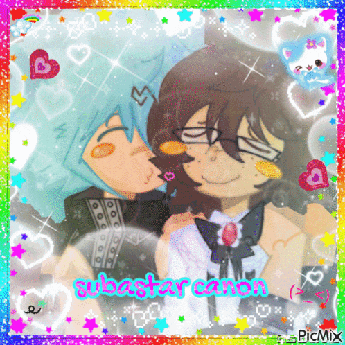 a picture of a boy and a girl kissing with the name sebastian canon written on the bottom