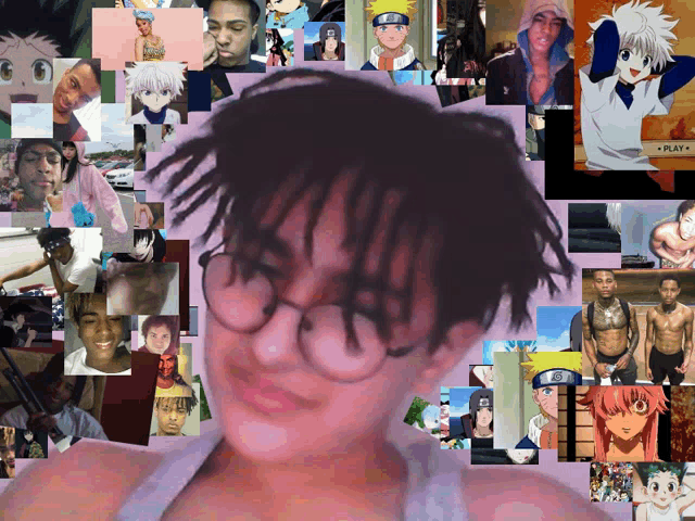 a collage of pictures of a person with a play button in the bottom right corner