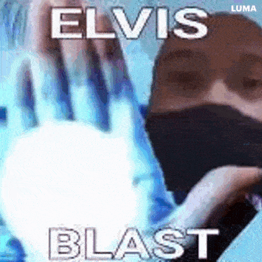 a man wearing a mask with the words elvis blast written above him