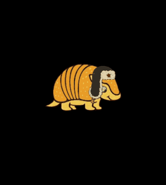 a cartoon armadillo wearing a furry hat