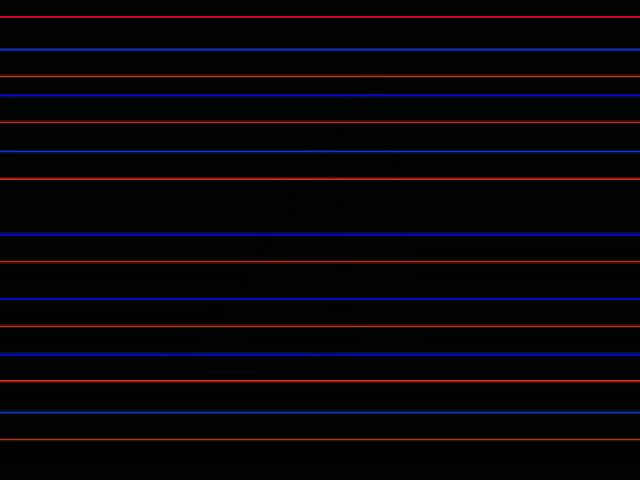 a colorful letter a is on a black background with red and blue stripes