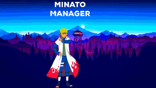 minato manager stands in front of a mountain and forest