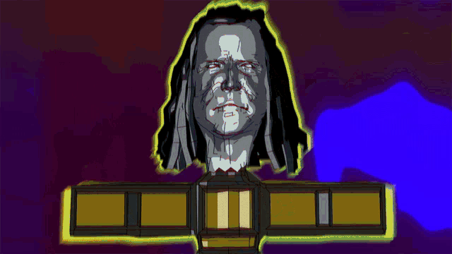 a drawing of a man with dreadlocks on a cross with a blue background