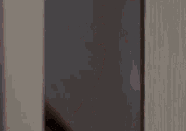 a close up of a door with a reflection of a person behind it
