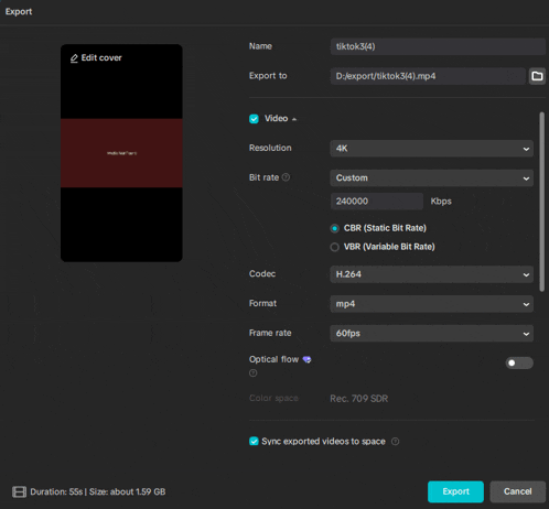 a screenshot of a video being exported