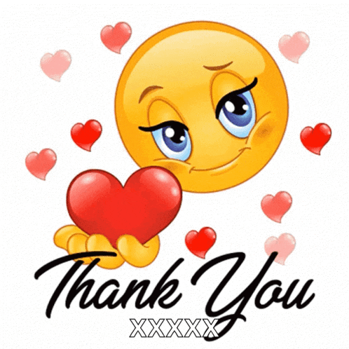 a smiley face is holding a red heart and the words thank you xxx are below it