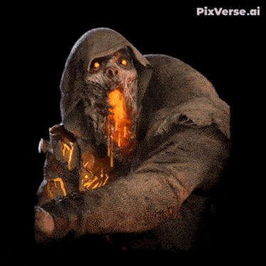 a man with a hood on his head is vomiting orange liquid