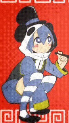 a cartoon drawing of a girl wearing a top hat and holding a chopstick