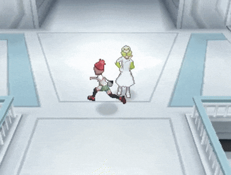 two cartoon characters are standing next to each other on a white floor