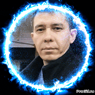 a man 's face is surrounded by a blue circle that says progif.ru on it