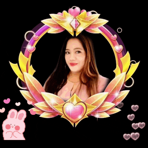 a picture of a woman in a frame with hearts