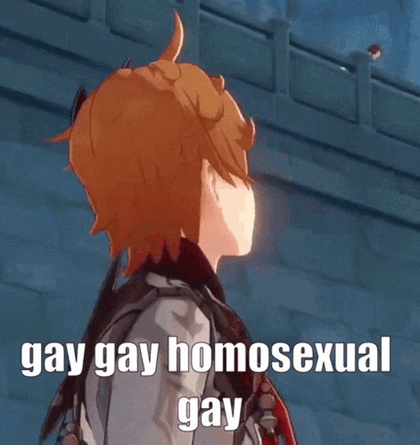 a cartoon character is standing in front of a wall and says gay gay homosexual gay