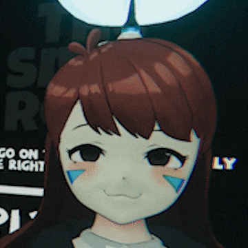a close up of a girl 's face in front of a sign that says " go on e right "